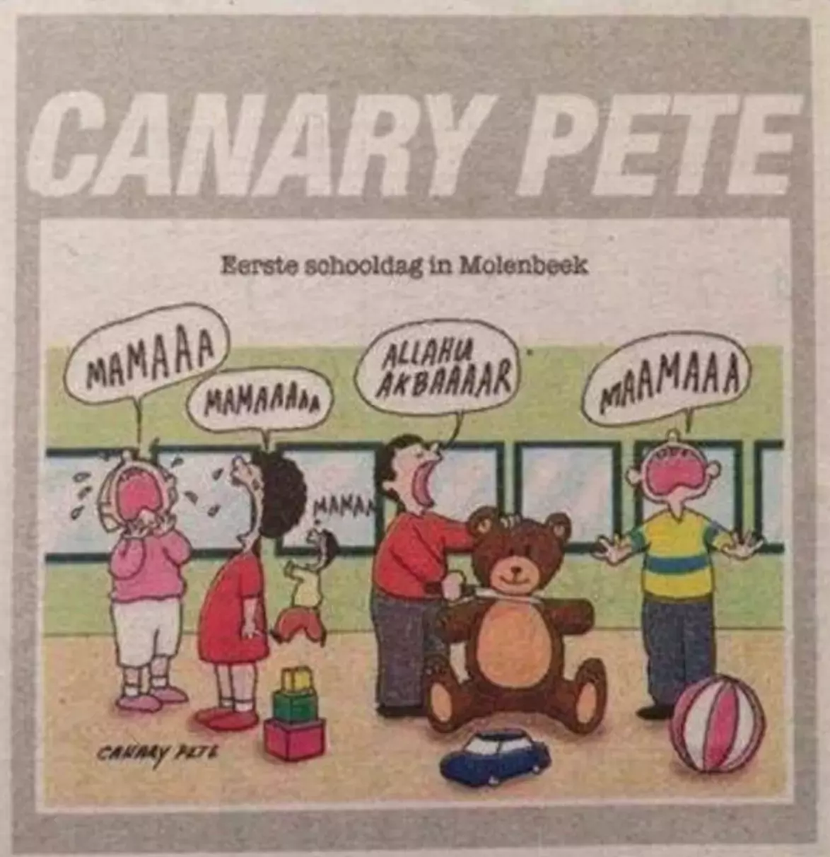 Caricature de Canary Pete sur les enfants musulmans en maternelle