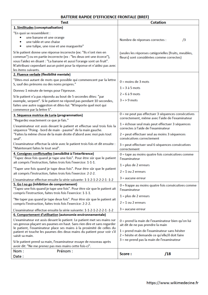 Batterie rapide d'Efficience Frontale (BREF)