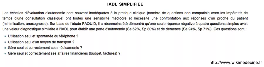 Echelle IADL simplifiée
