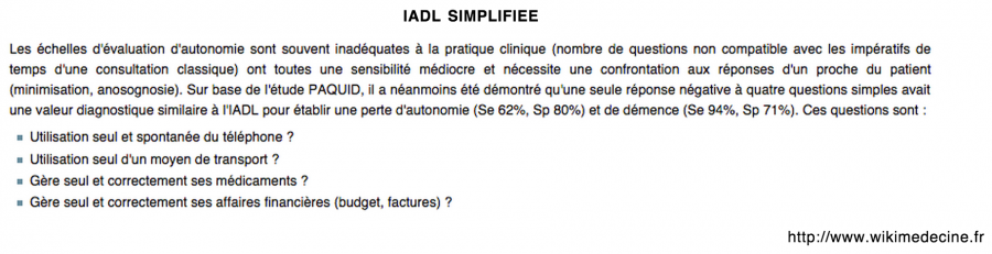 Echelle IADL simplifiée