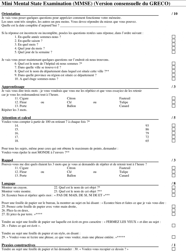 Mini Mental State Examination (MMSE)